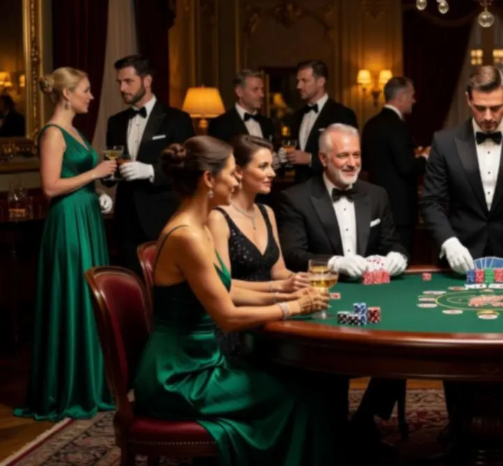 Ekskluzywny event pokerowy z elegancką scenografią kasynową