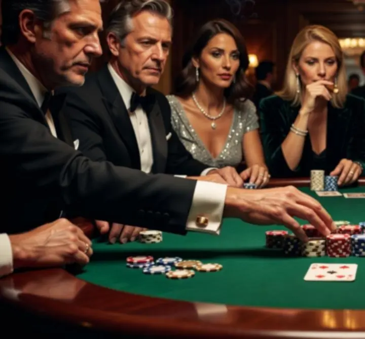 Zbliżenie na graczy podczas emocjonującej rozgrywki pokerowej
